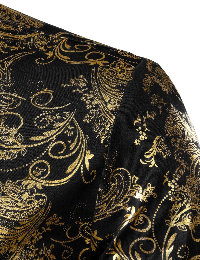 ZEROYAA Men's Luxury Paisley Dress Shirt Shiny Floral Printed Button Down Shirts for Party Prom ZLCL18 Black Gold Large - Image 4